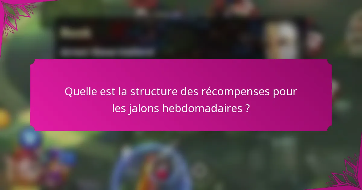 Quelle est la structure des récompenses pour les jalons hebdomadaires ?